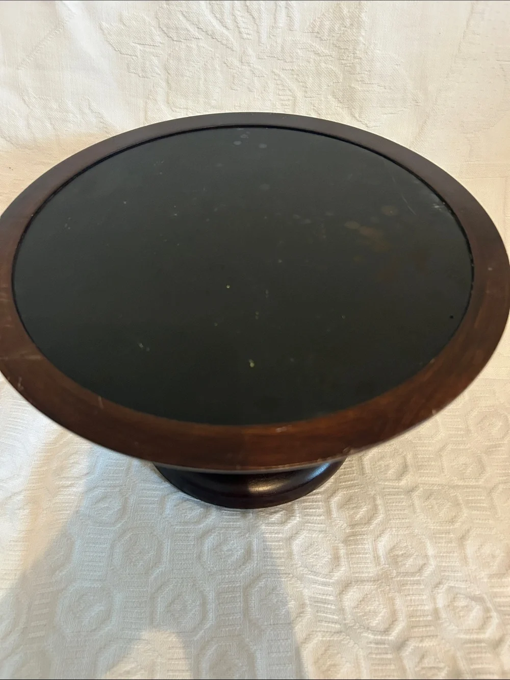 Crate and barrel Decorative brown wood Pedestal Cake Stand with Brown Edge